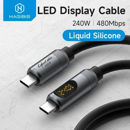 Hagibis PD 240W USB C Cable with LED Display Type C to C Fast Charger Cable (0.25m)